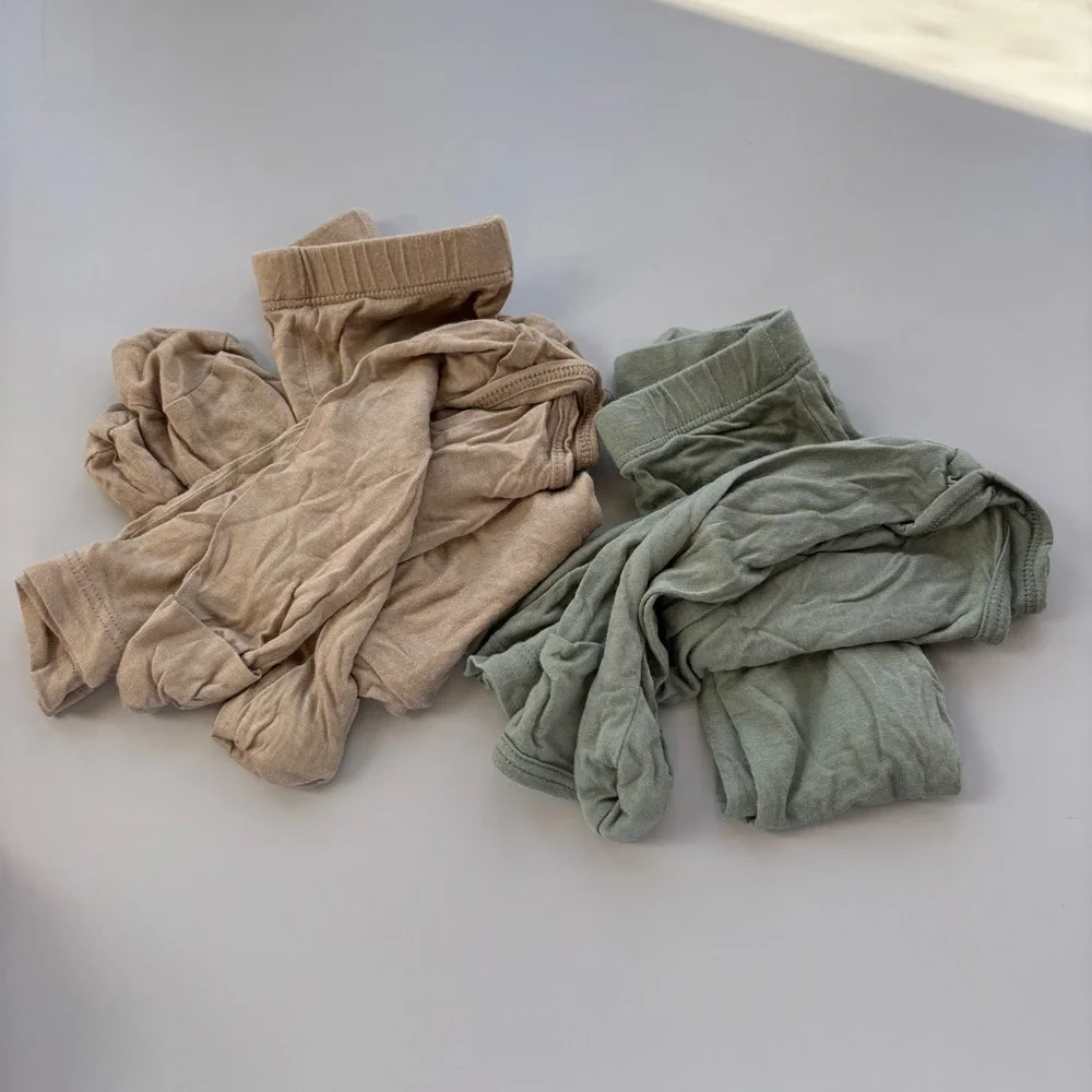 Solly Baby Two Matching Sets Top Bottom Cozy Beige Green Pajama‎ Sets Size 0-3M